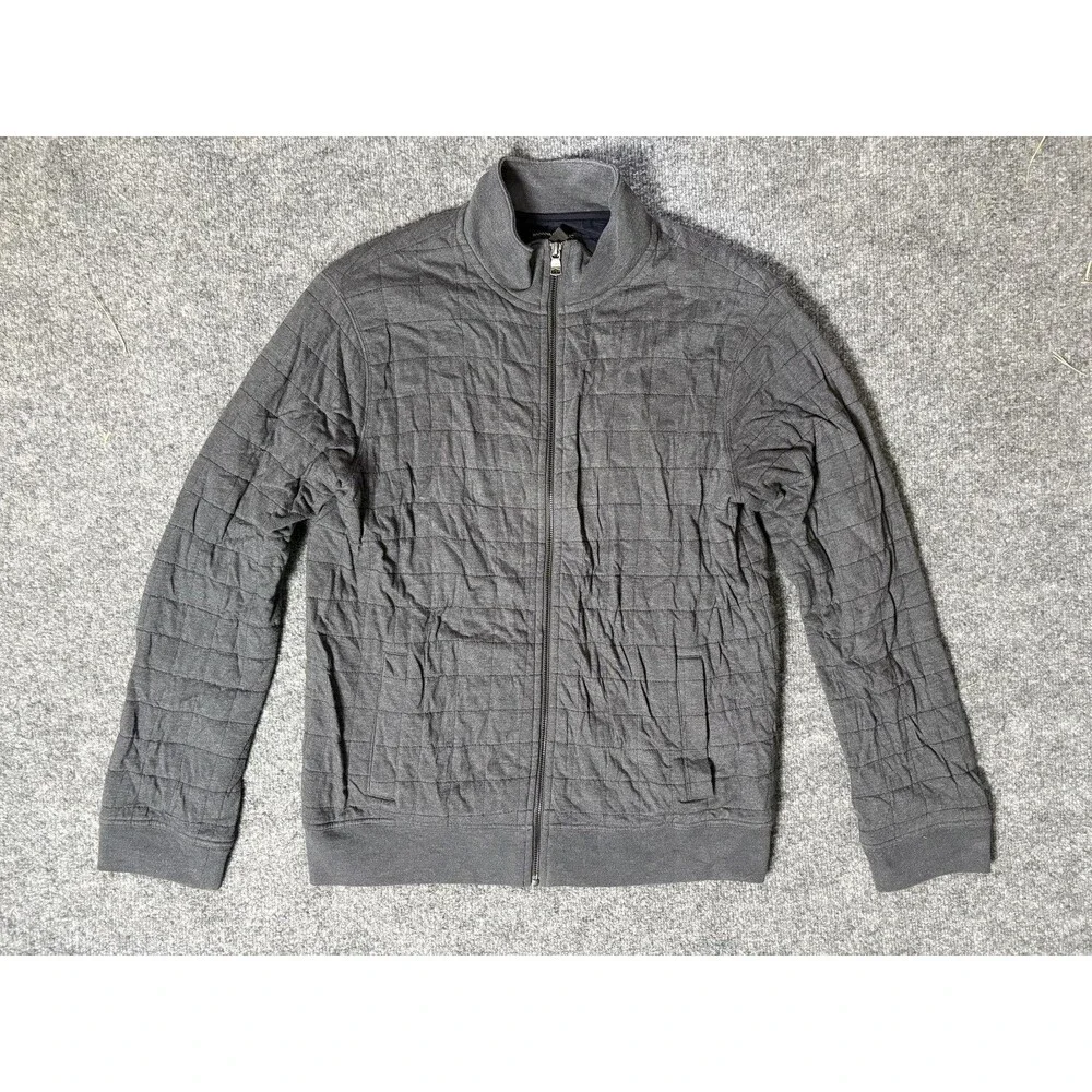 Banana Republic Jacket Mens L Gray Quilted Full Zip Cotton Blend Jersey Casual